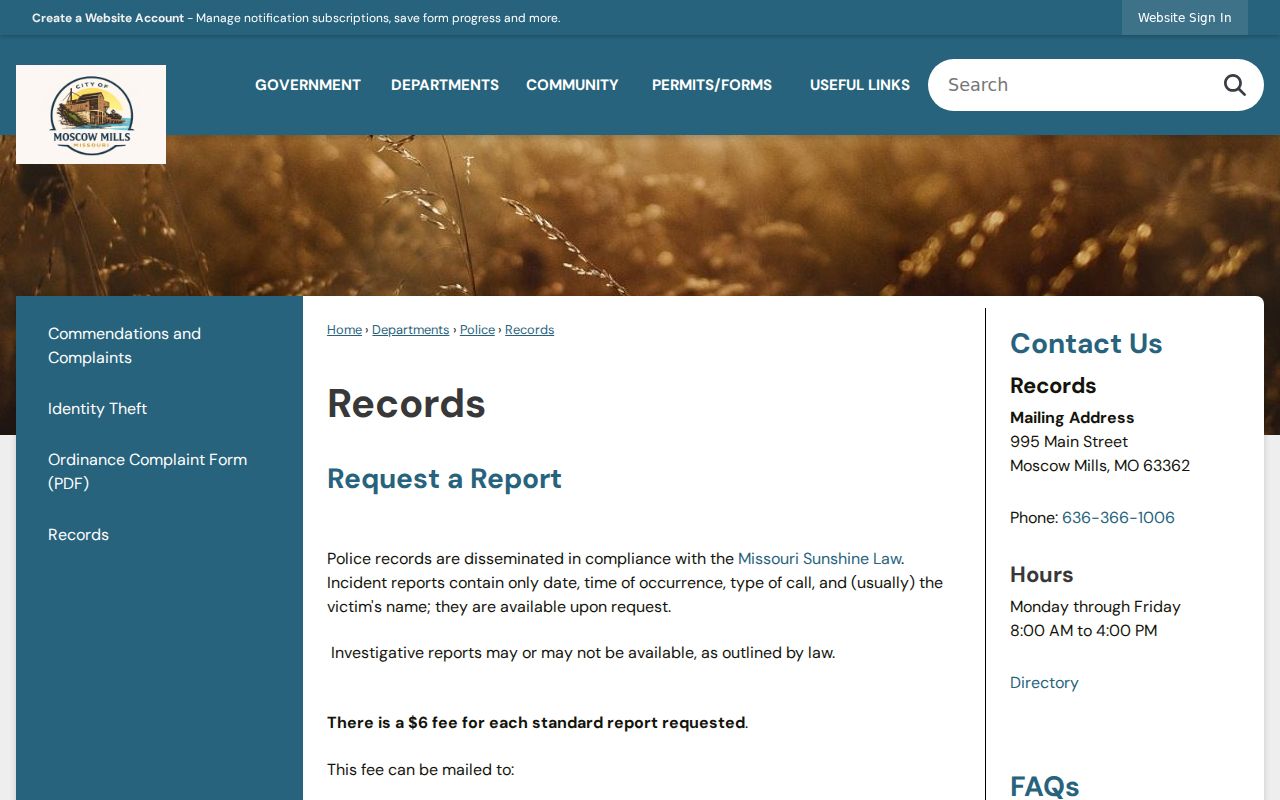 Moscow Mills police records request instructions