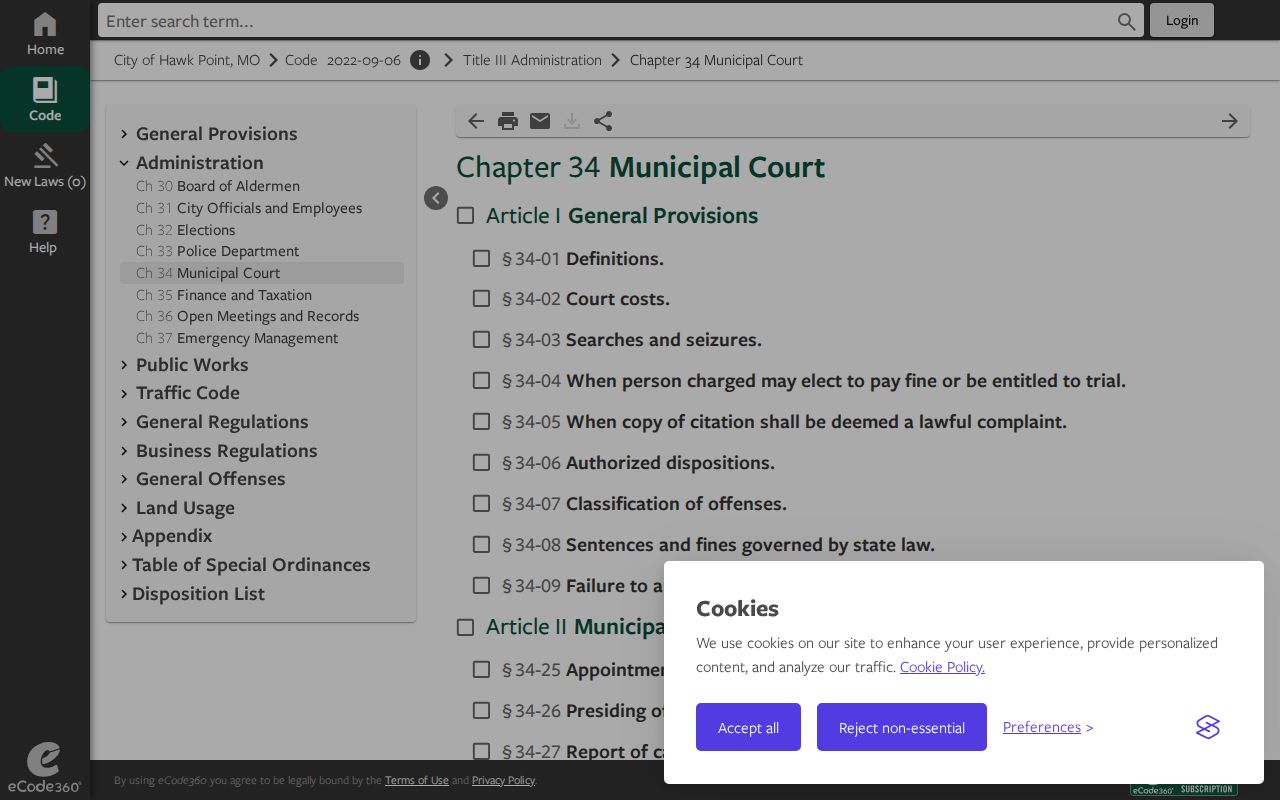 Hawk Point municipal failure-to-appear and docket provisions